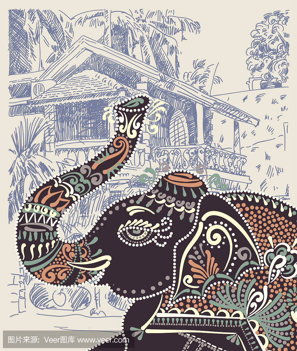 插图印度果阿巴加景观与装饰种族