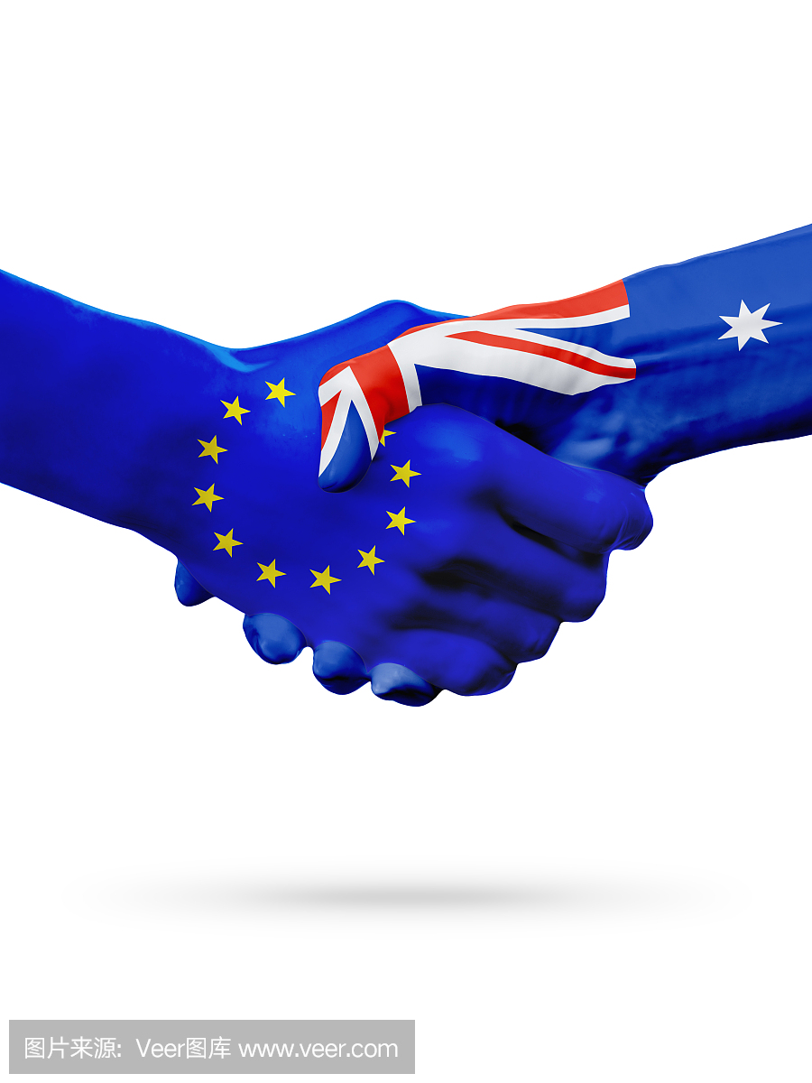 标志着欧盟,澳大利亚国家,伙伴关系友谊握手概