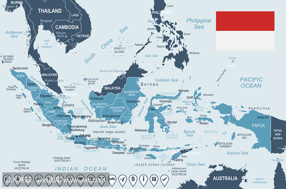 印度尼西亚 - 地图和国旗插图