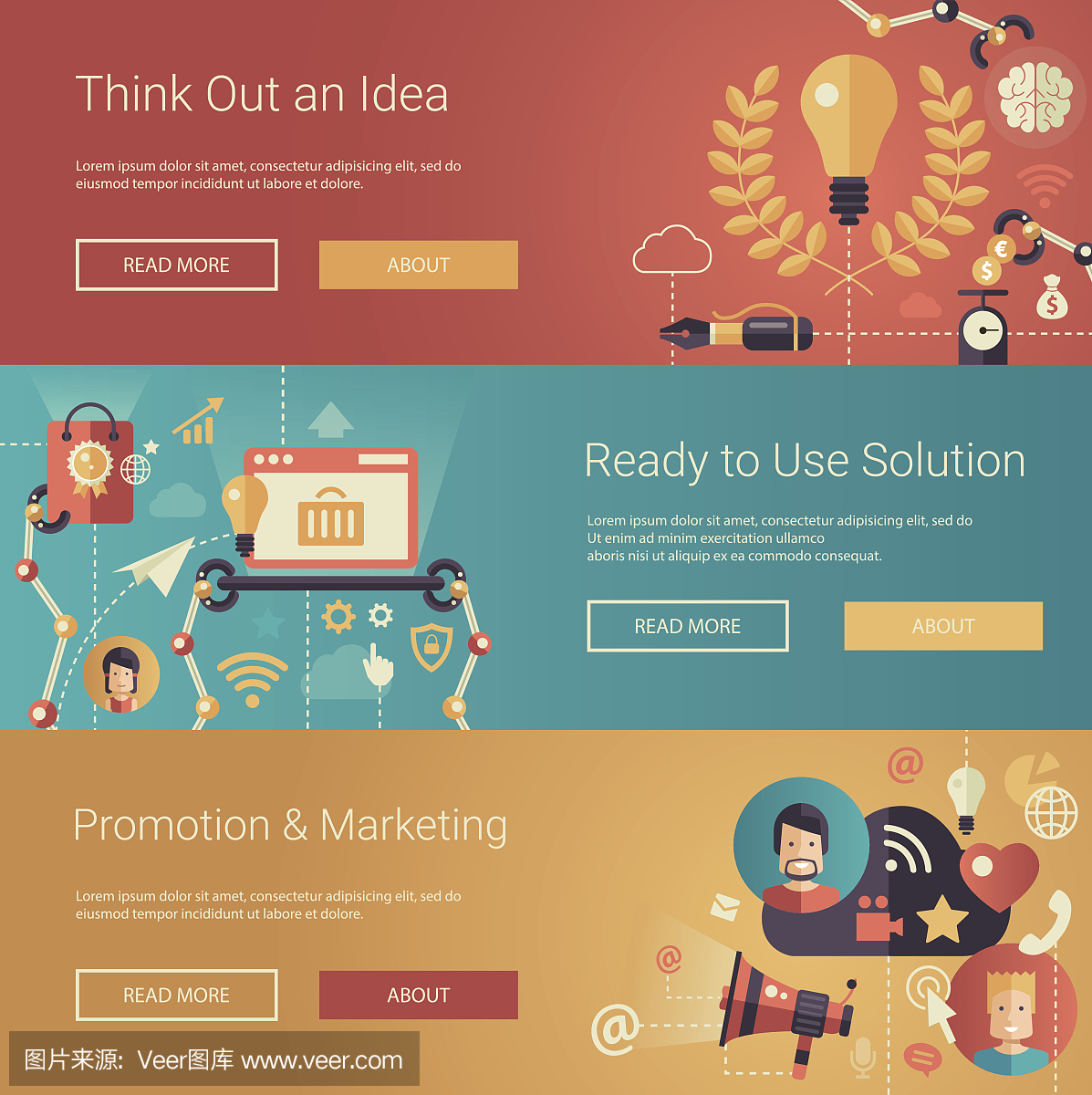 现代平面设计业务头设有图标和信息图表