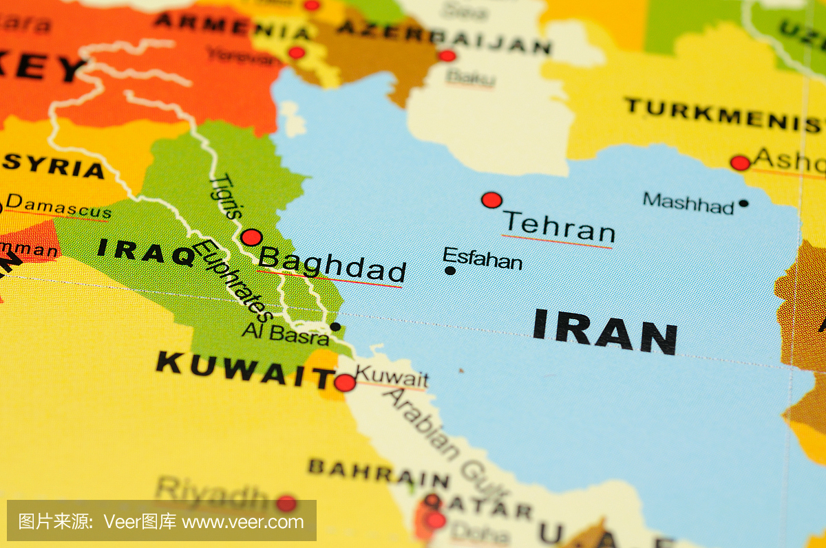 伊朗和伊拉克在地图上