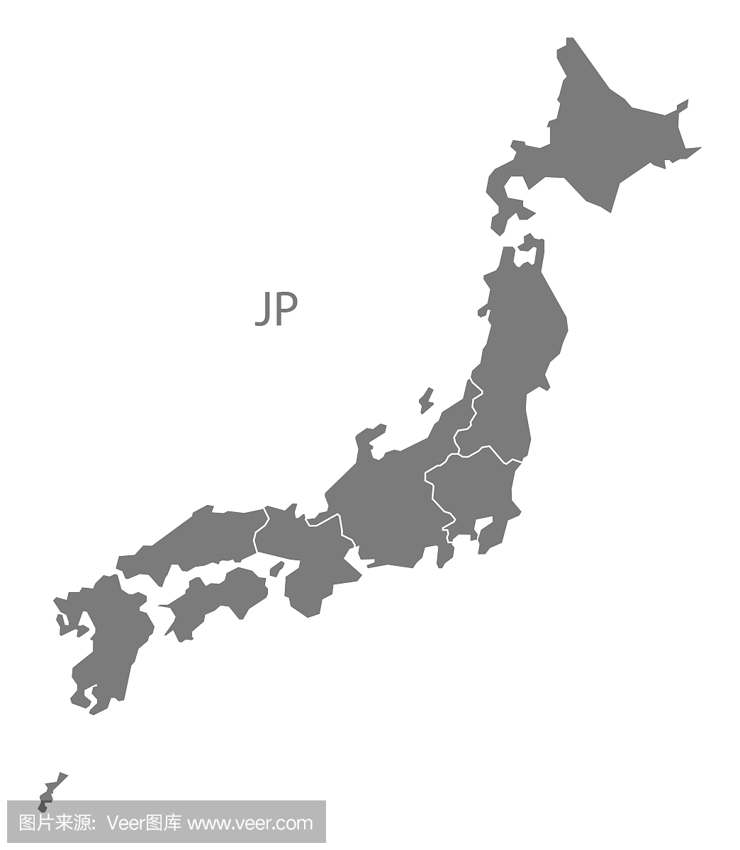 日本地区地图灰色