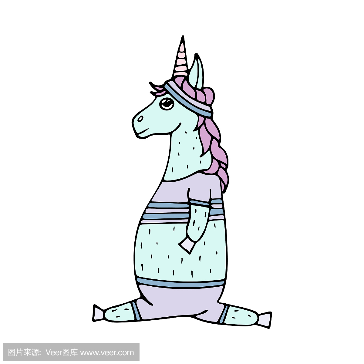 可爱的手绘独角兽女孩玩体育和刻字 - 我喜欢独