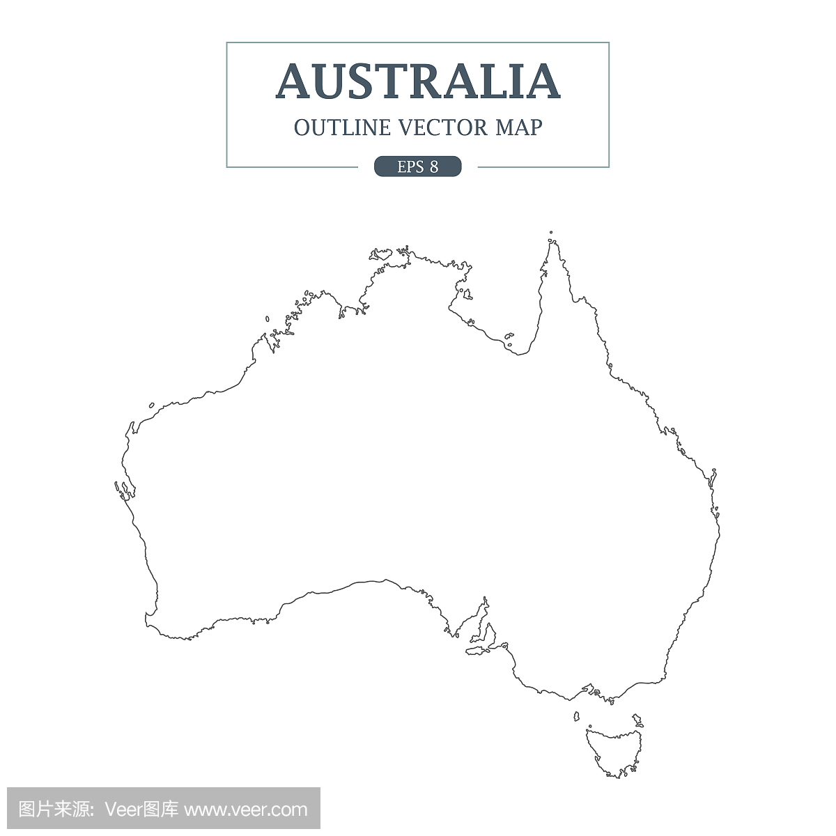澳大利亚地图轮廓边界在白色背景矢量图上