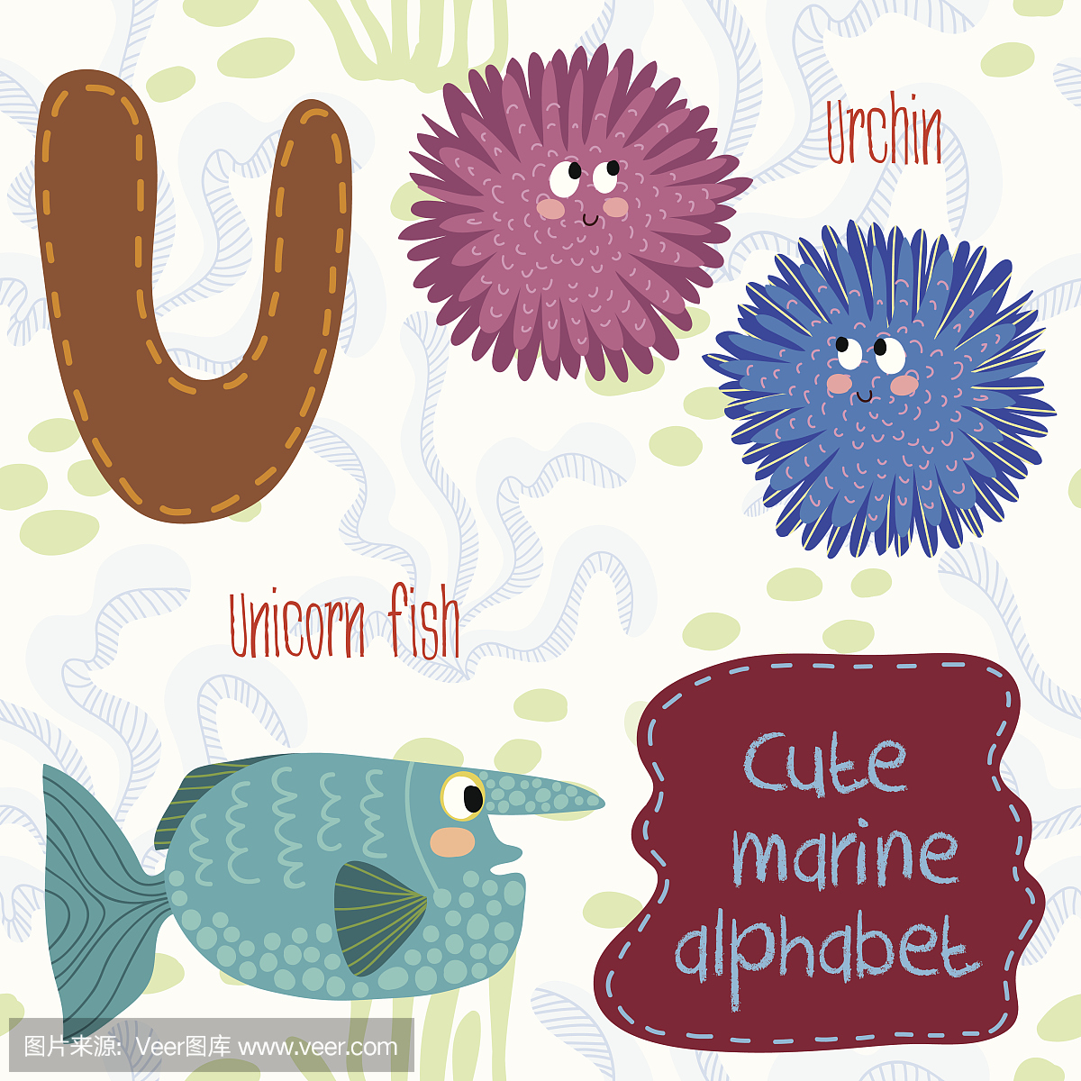 Sea very cute Alphabet.marine set in vector.U l