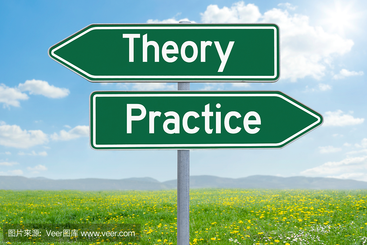 Two green direction signs - Theory or Practice