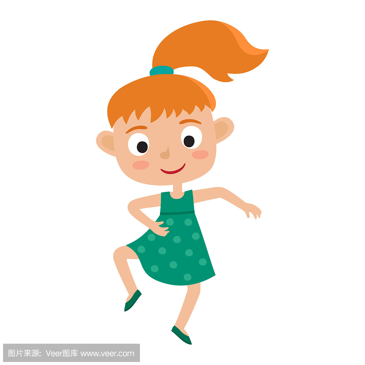 矢量卡通插画的小红发女孩舞蹈家分离和提纯
