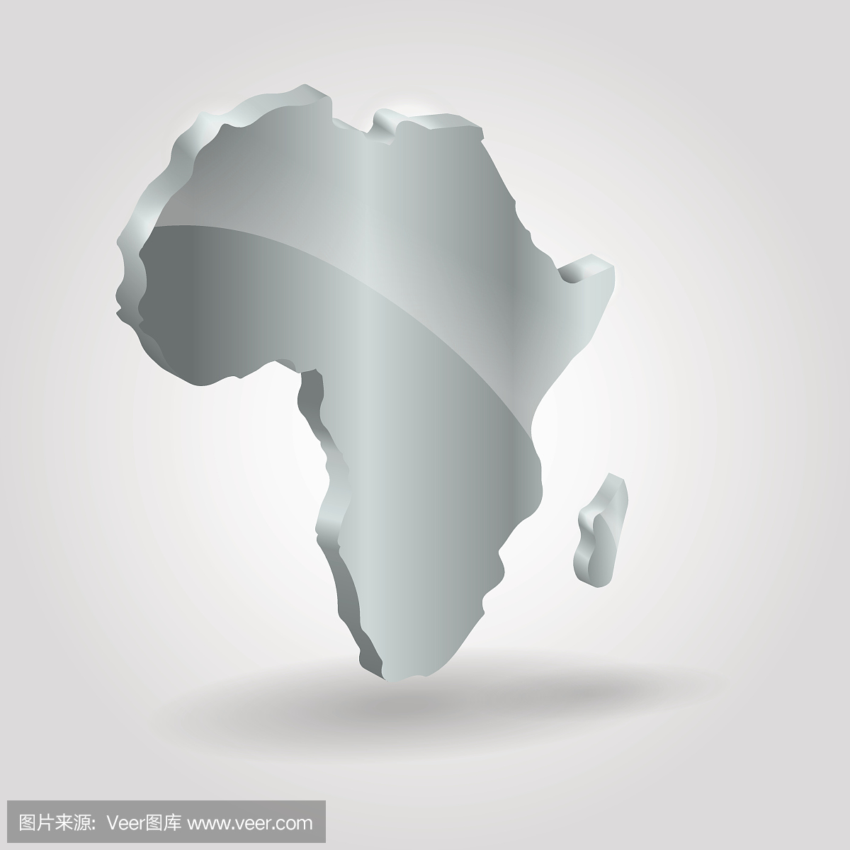 非洲3d银地图。现代非洲地图插图的形象。
