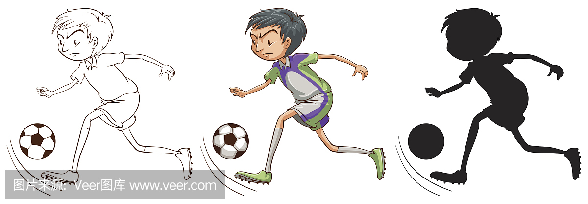 一个男孩踢足球的素描