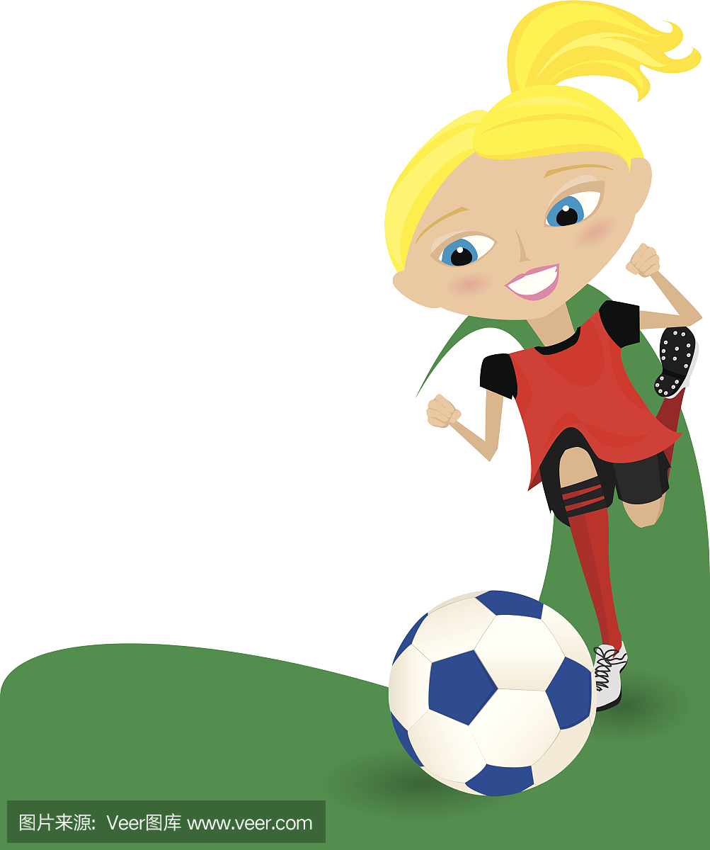 女孩踢足球或足球