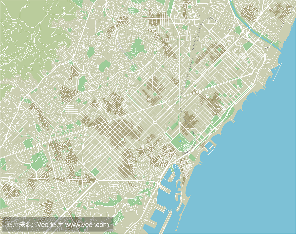 矢量城市地图的巴塞罗那与组织良好的分层。