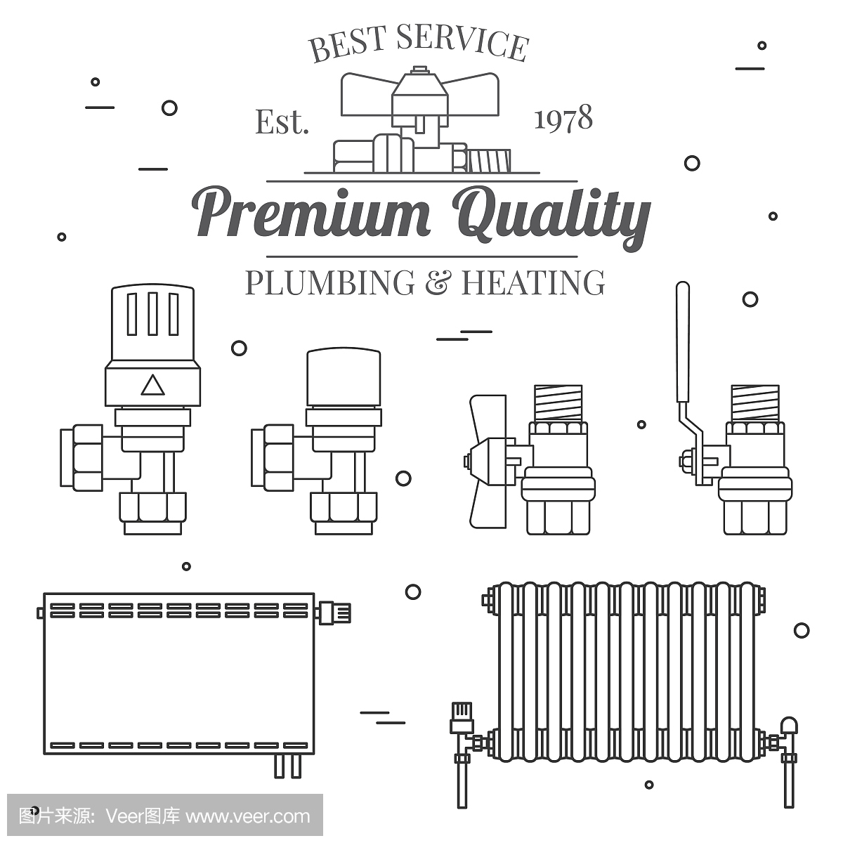 球阀图标和中央加热散热器图标细线