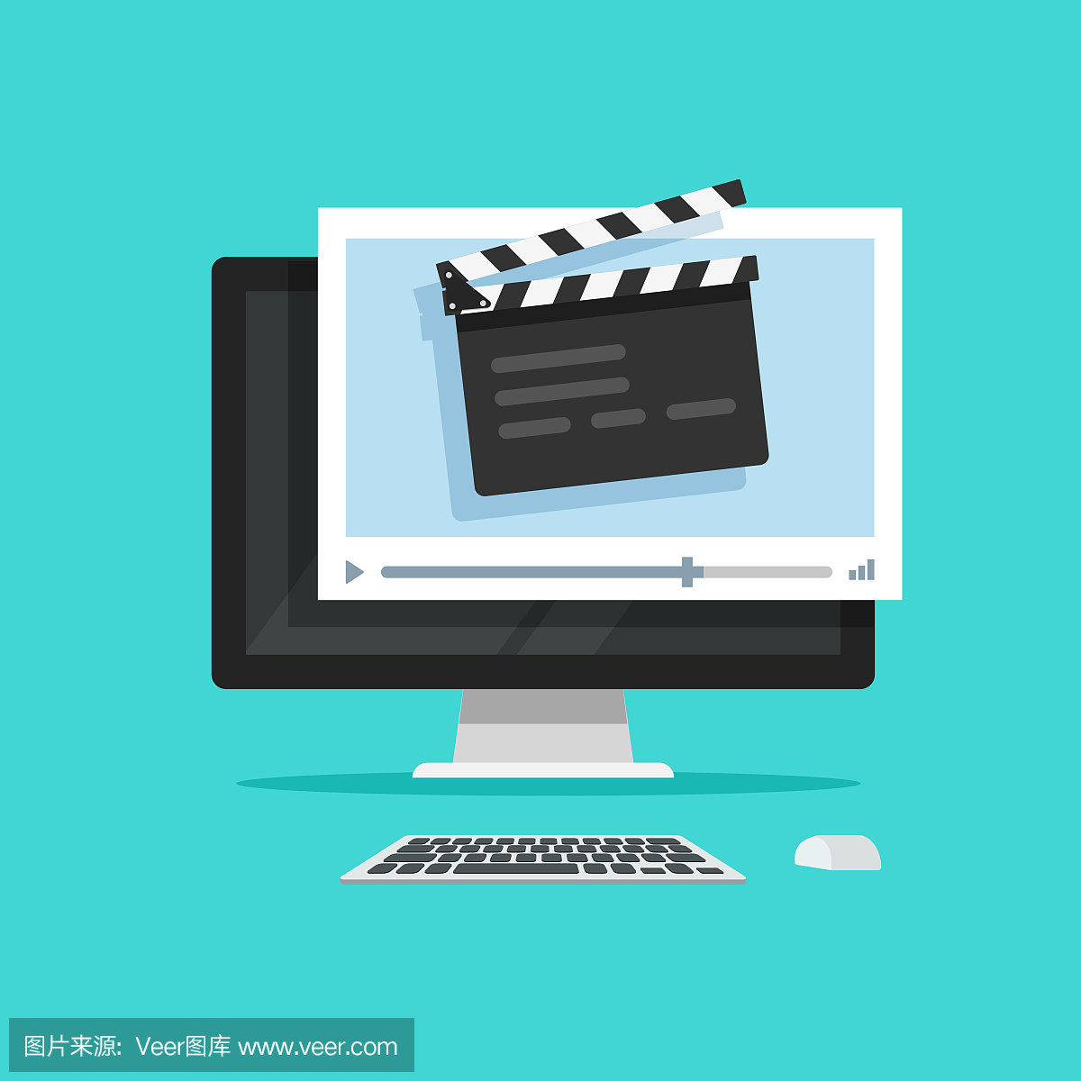 电影或在线电影在计算机上的概念矢量图,平板