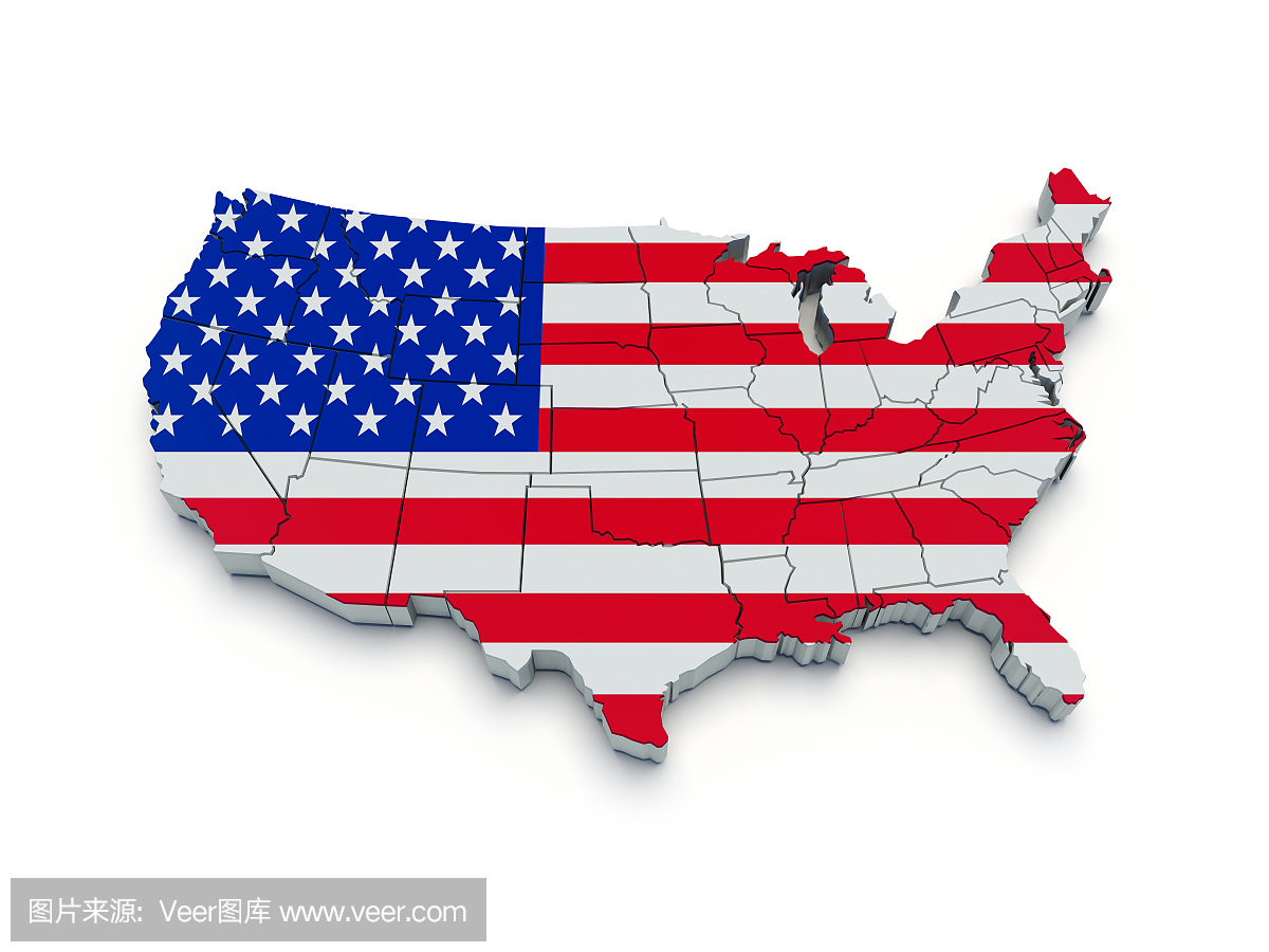 美国国旗地图。3D