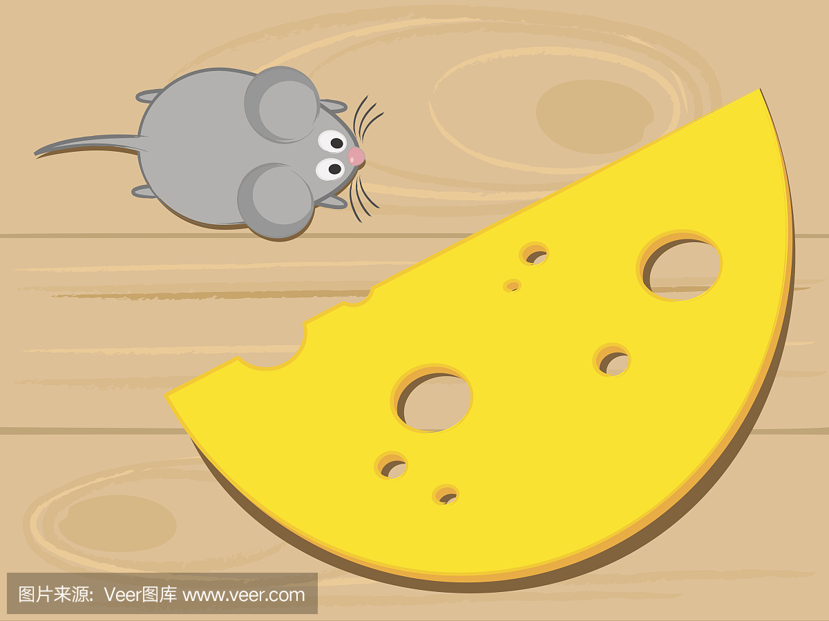 老鼠和奶酪在一个木制的
