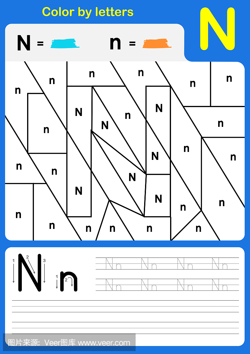 按字母顺序排列的字母表工作表:颜色和书写A-