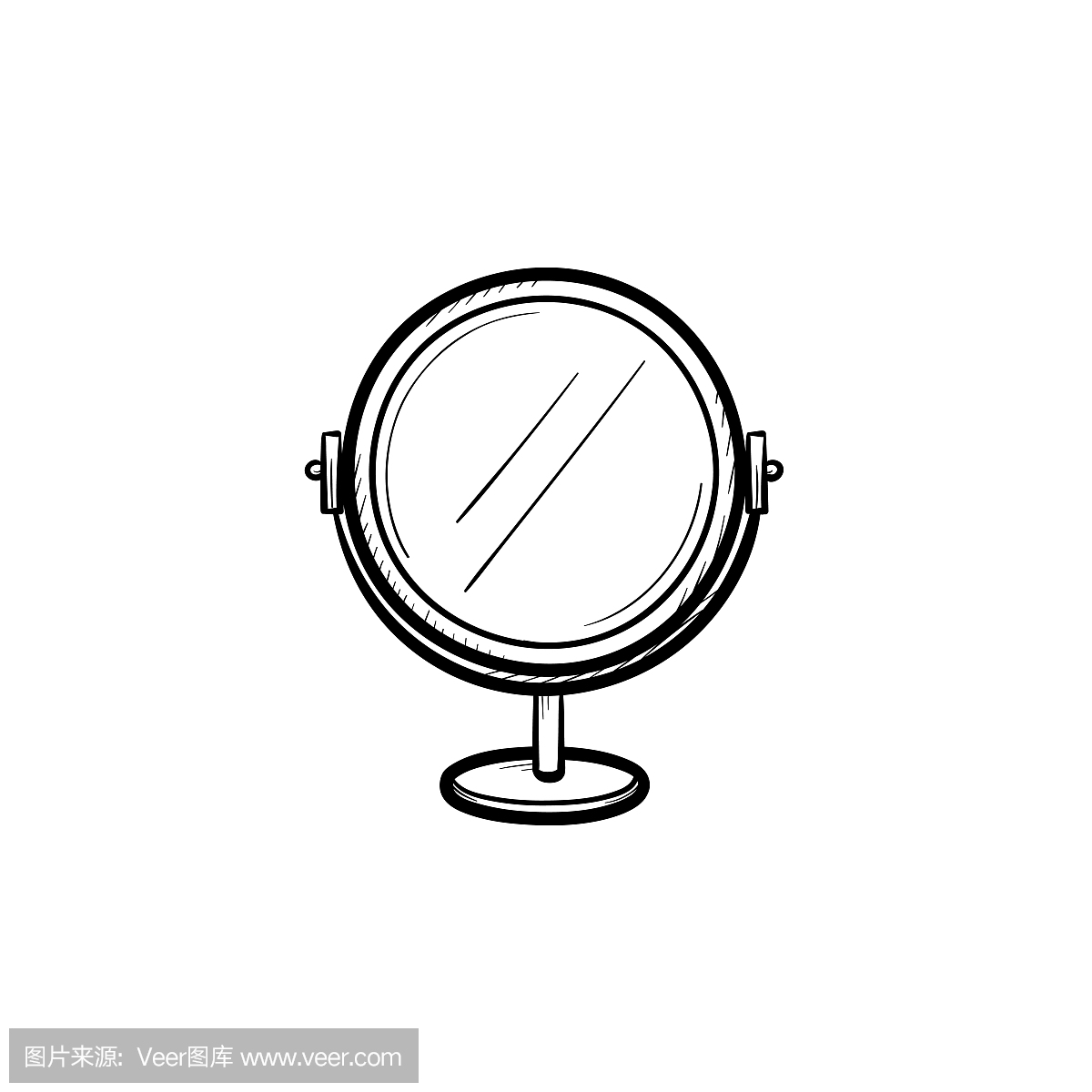 Round makeup mirror hand drawn sketch icon