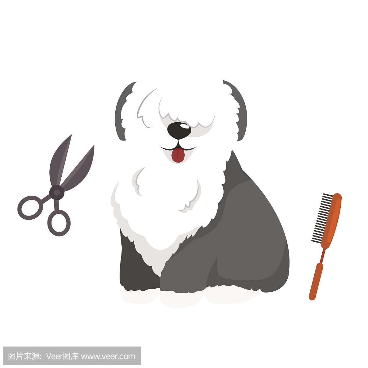 狗头发卫生。矢量插图集宠物美容和护理