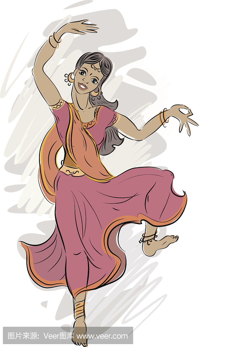 印度古典舞蹈女孩舞者的雪花
