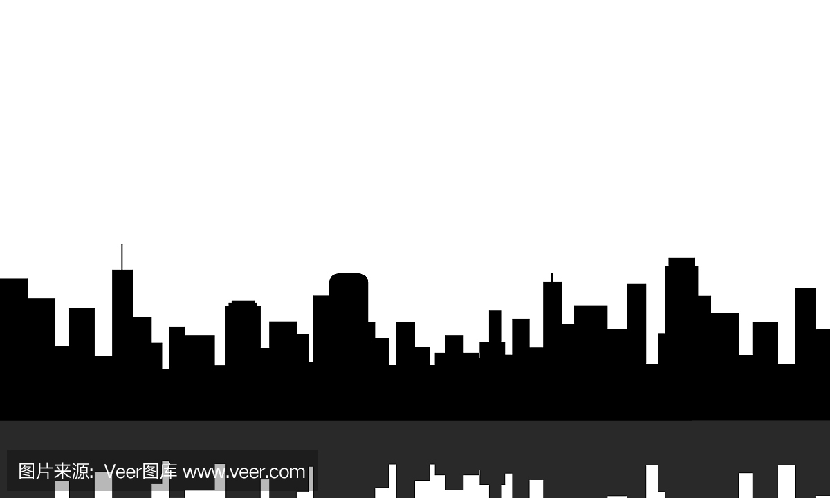 黑色白色抽象城市建筑物地平线水反射背景