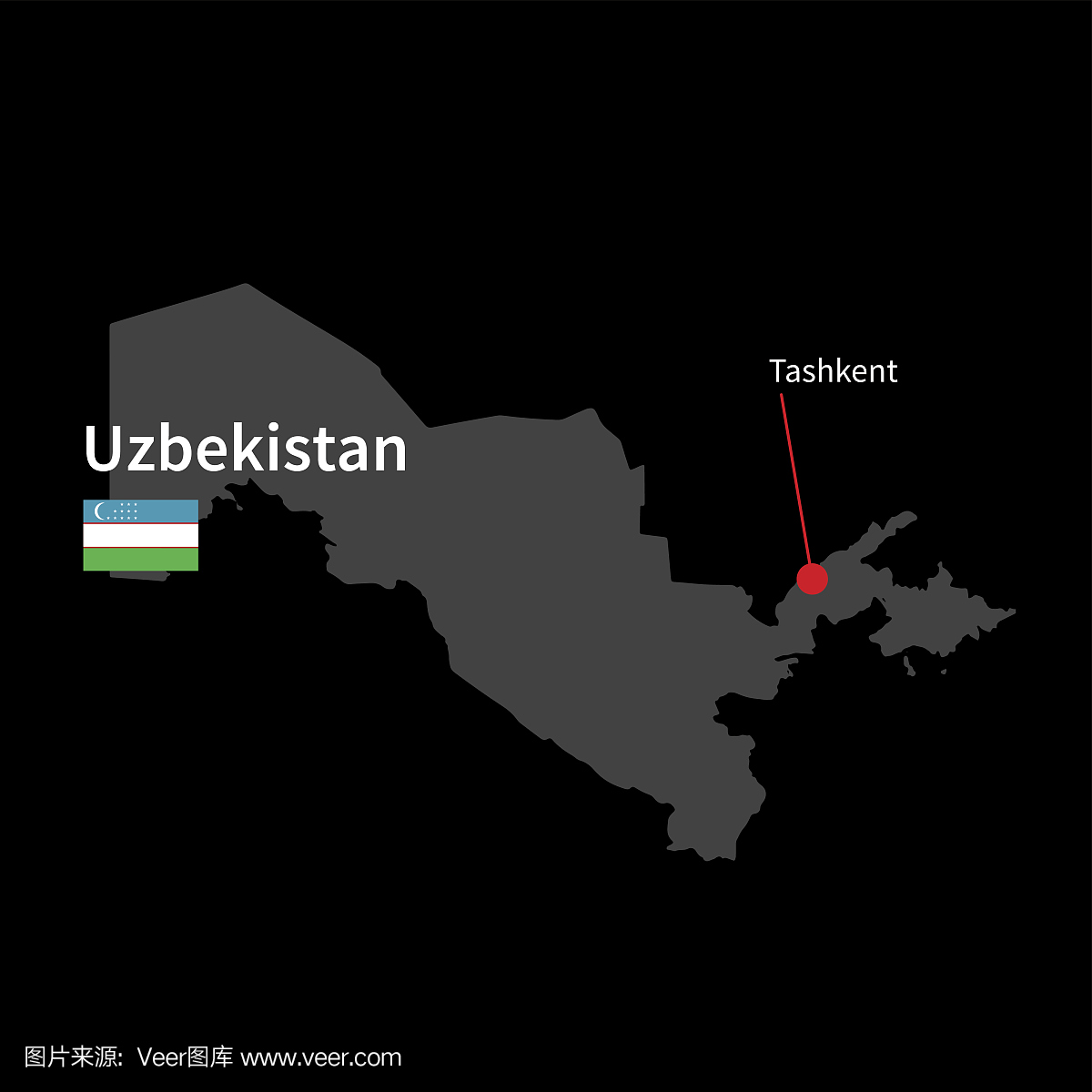 乌兹别克斯坦和首都塔什干具有国旗的详细地图