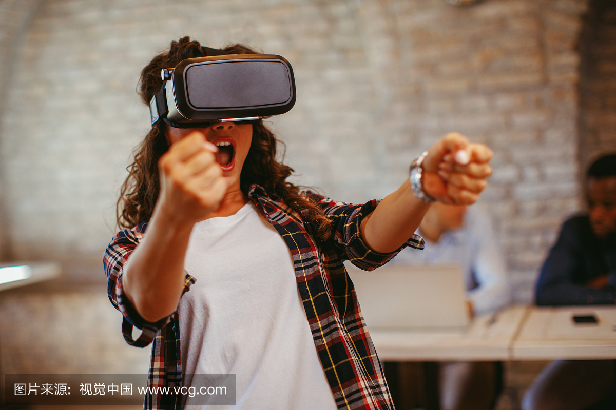 Young woman have fun with Virtual Reality VR H