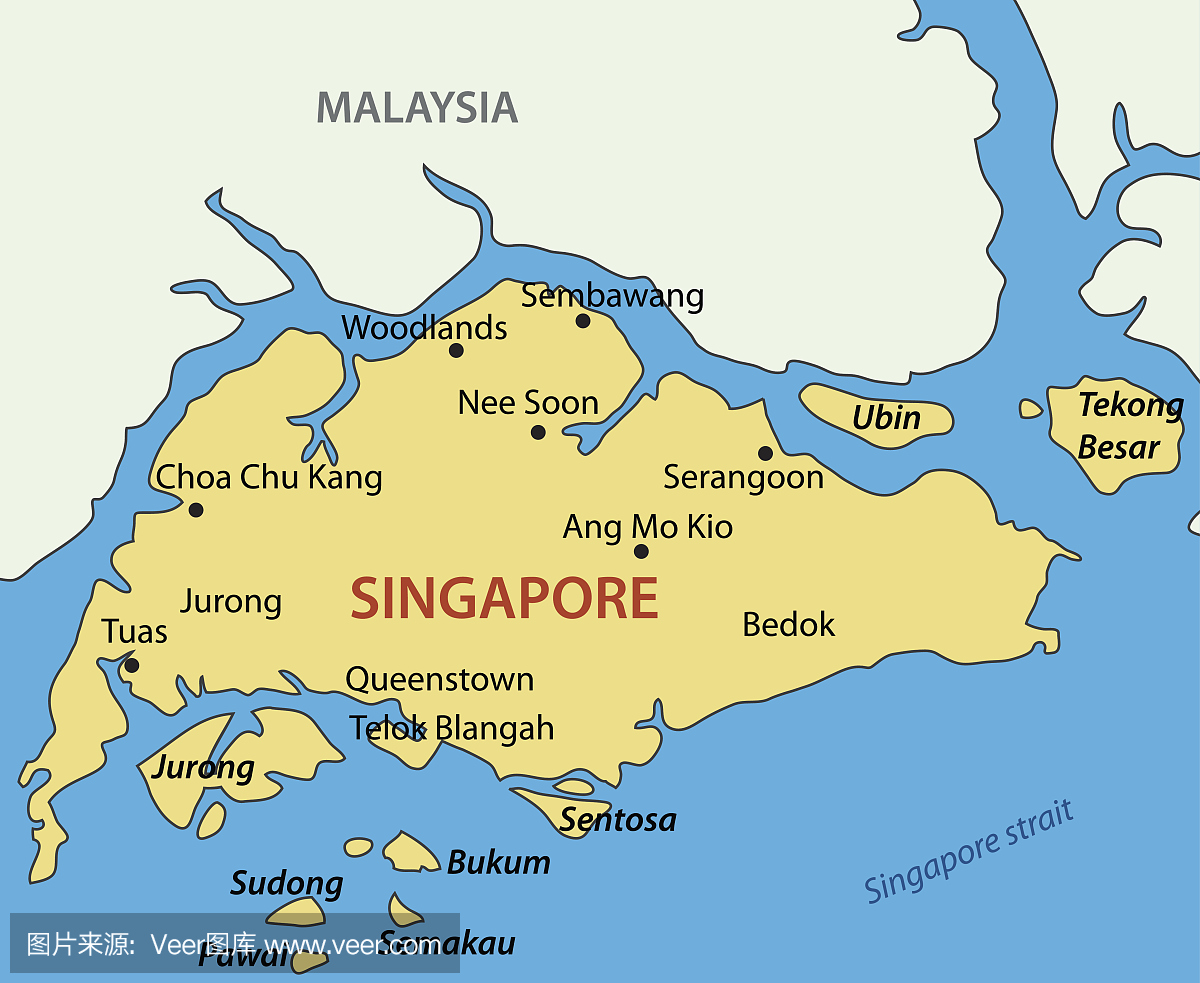 新加坡共和国 - 矢量地图
