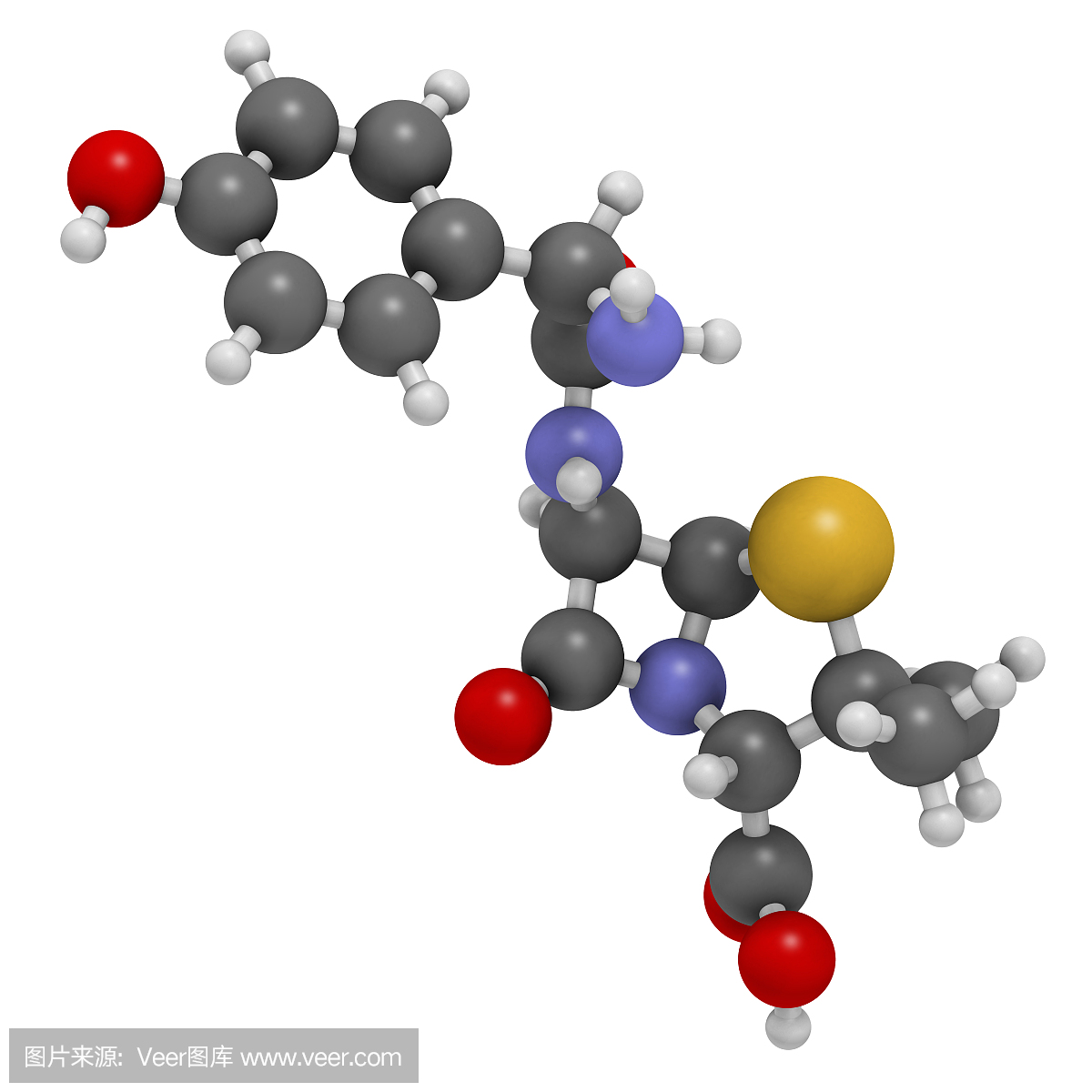 阿莫西林β-内酰胺抗生素药物,化学结构。