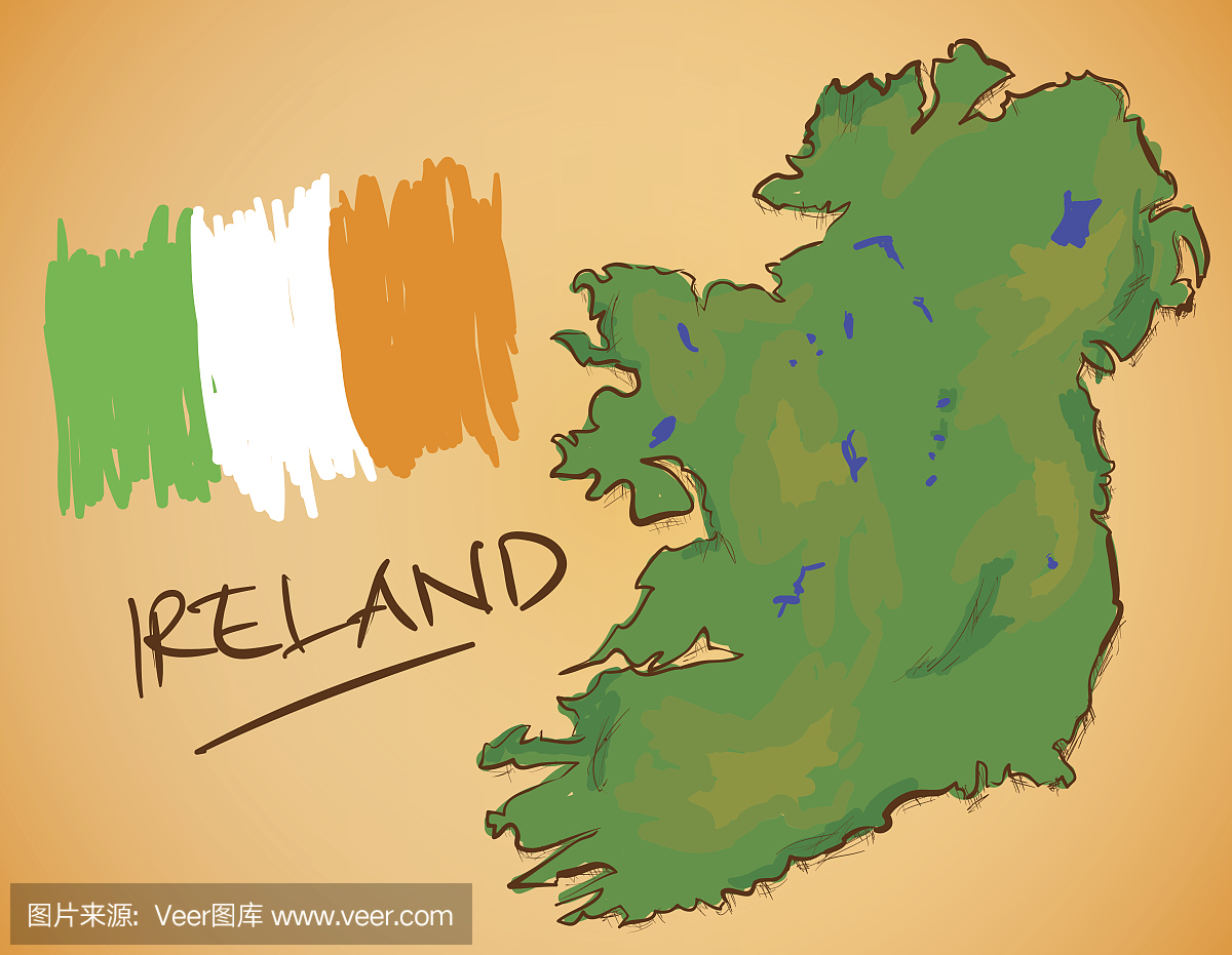 爱尔兰地图和国旗矢量图