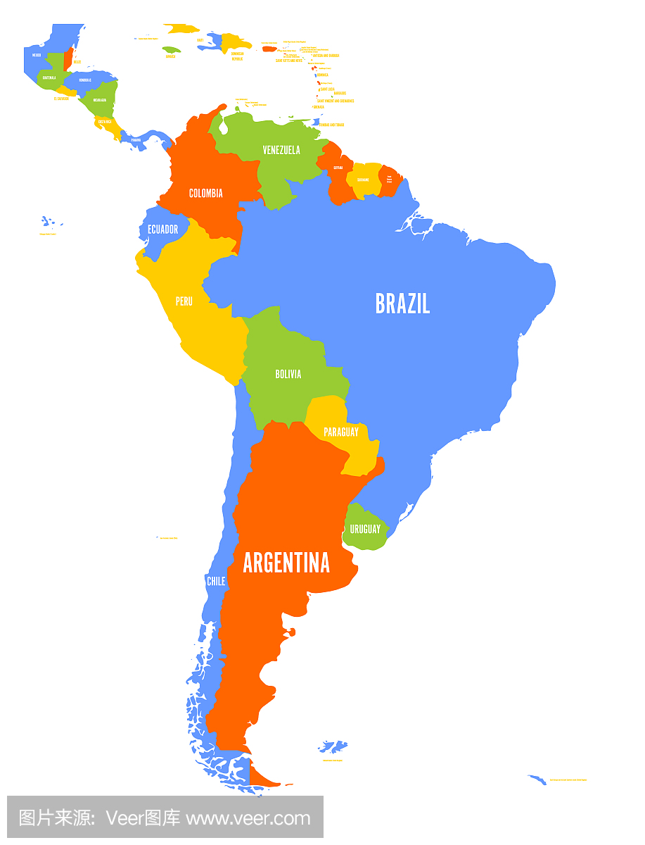 南美洲的政治矢量地图
