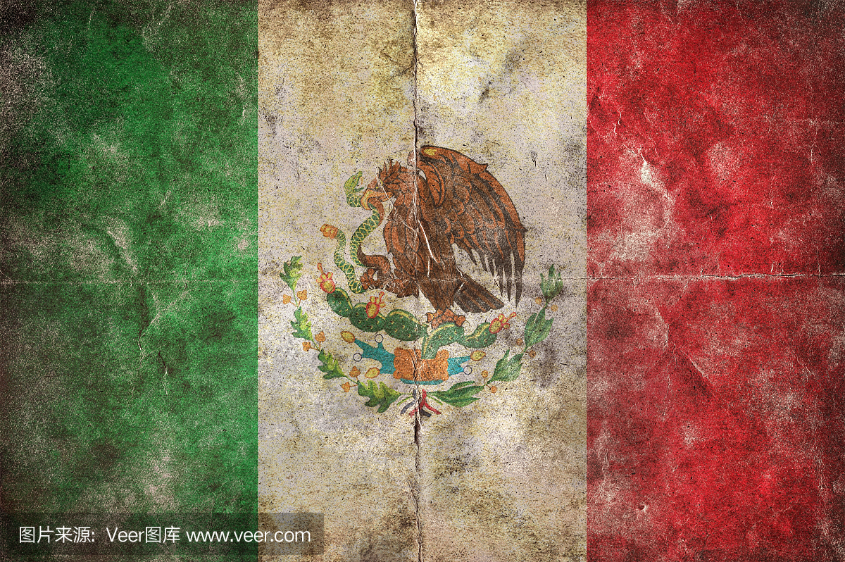 墨西哥国旗,一张老式的折叠纸