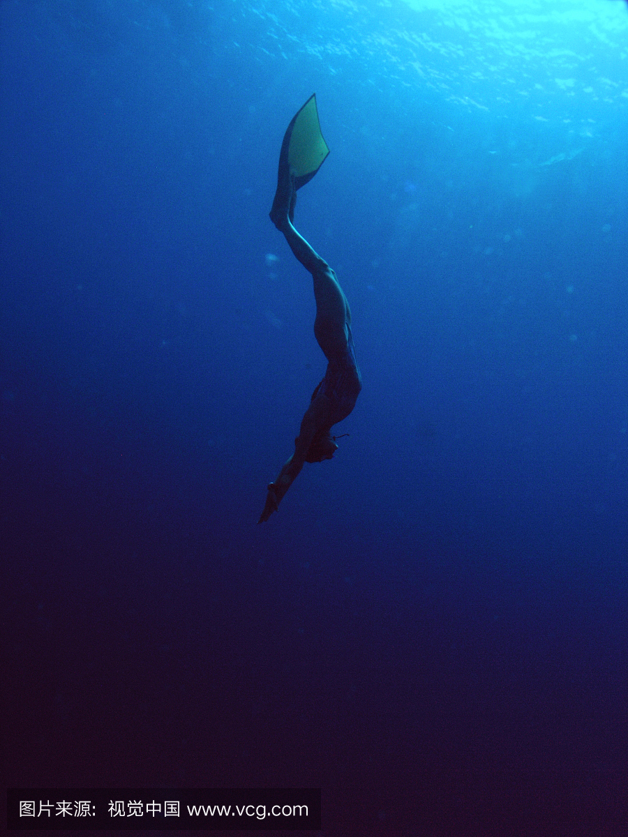 及,红海,达哈卜附近,女性freediver穿着一个单桅