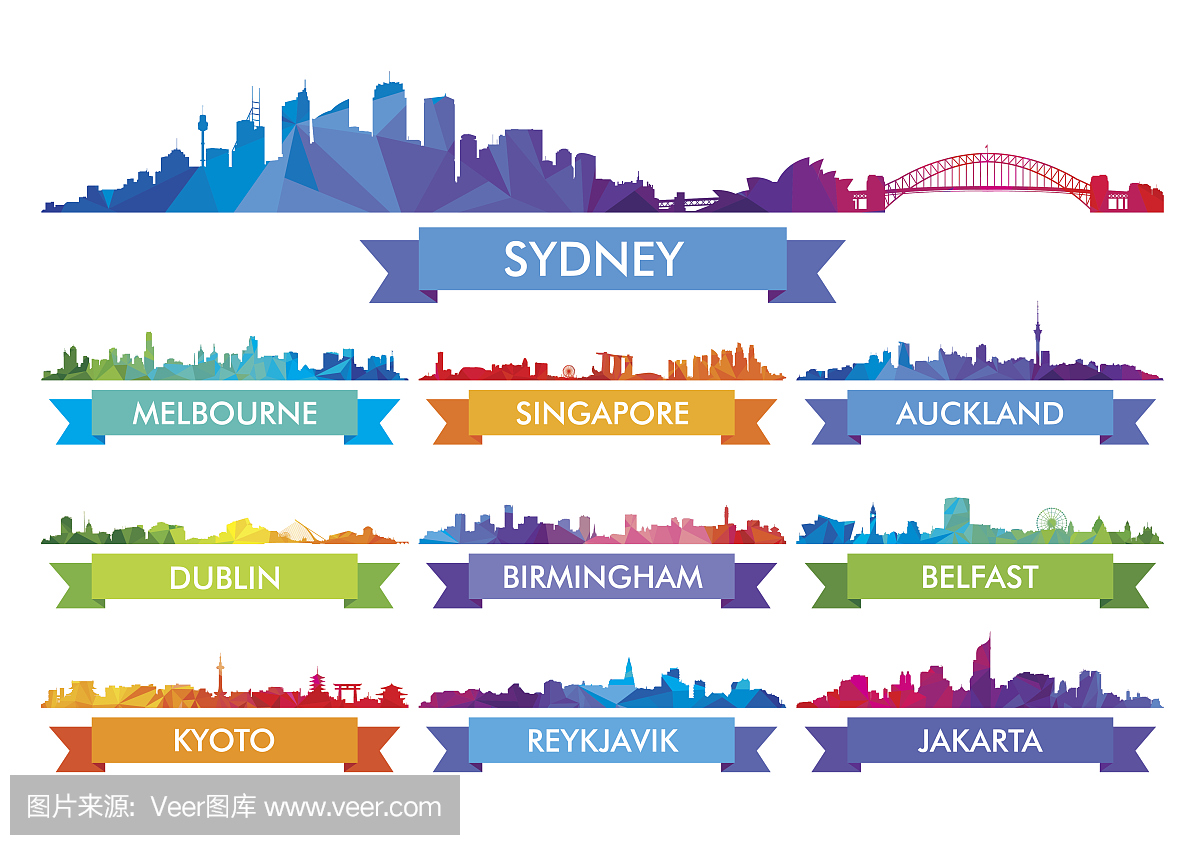 五颜六色的城市天际线澳大利亚和岛国
