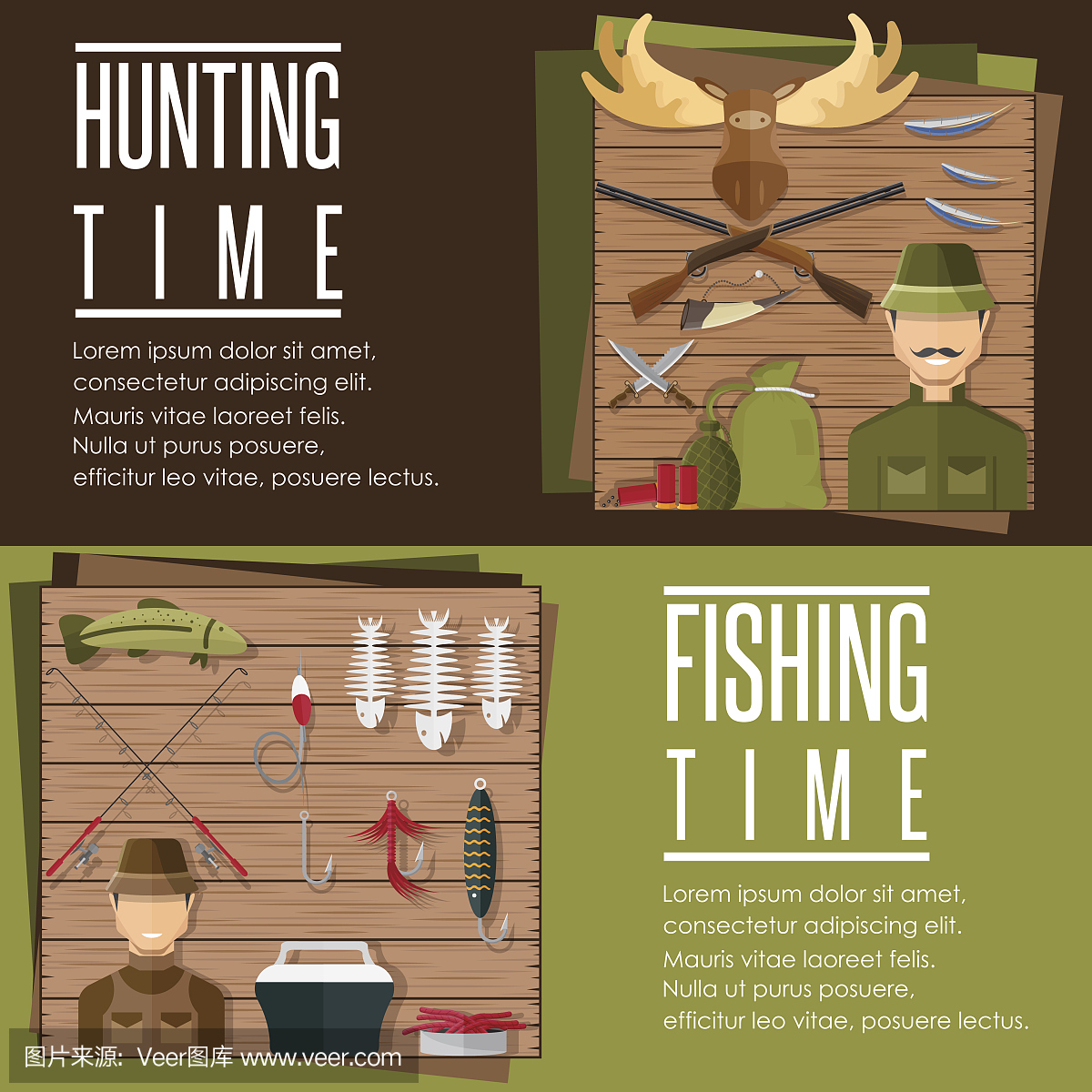 水平平的横幅狩猎和钓鱼的主题