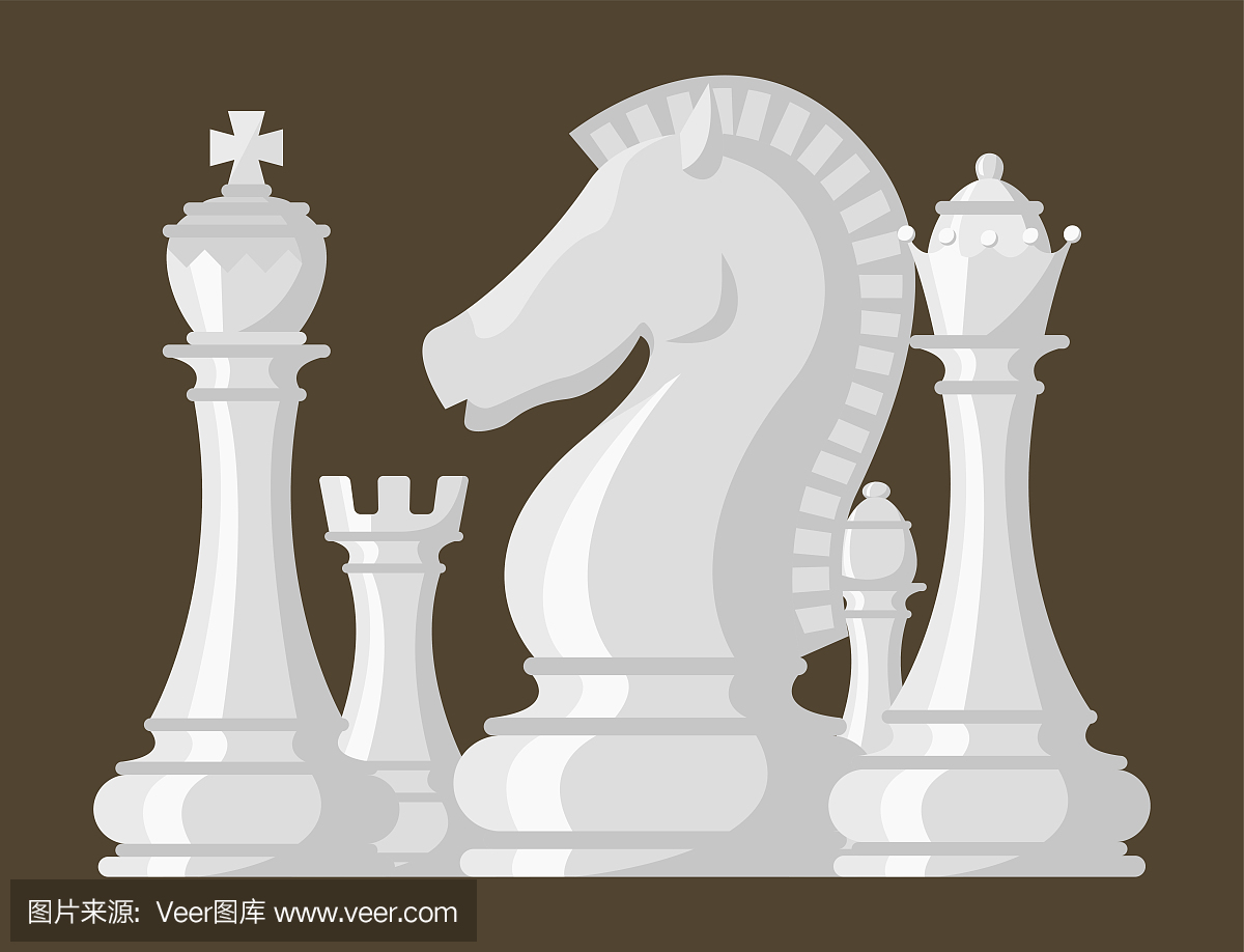 国际象棋棋盘和西洋棋棋子矢量休闲概念骑士组