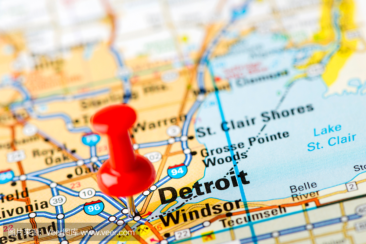 美国首都城市地图系列:底特律,密歇根州
