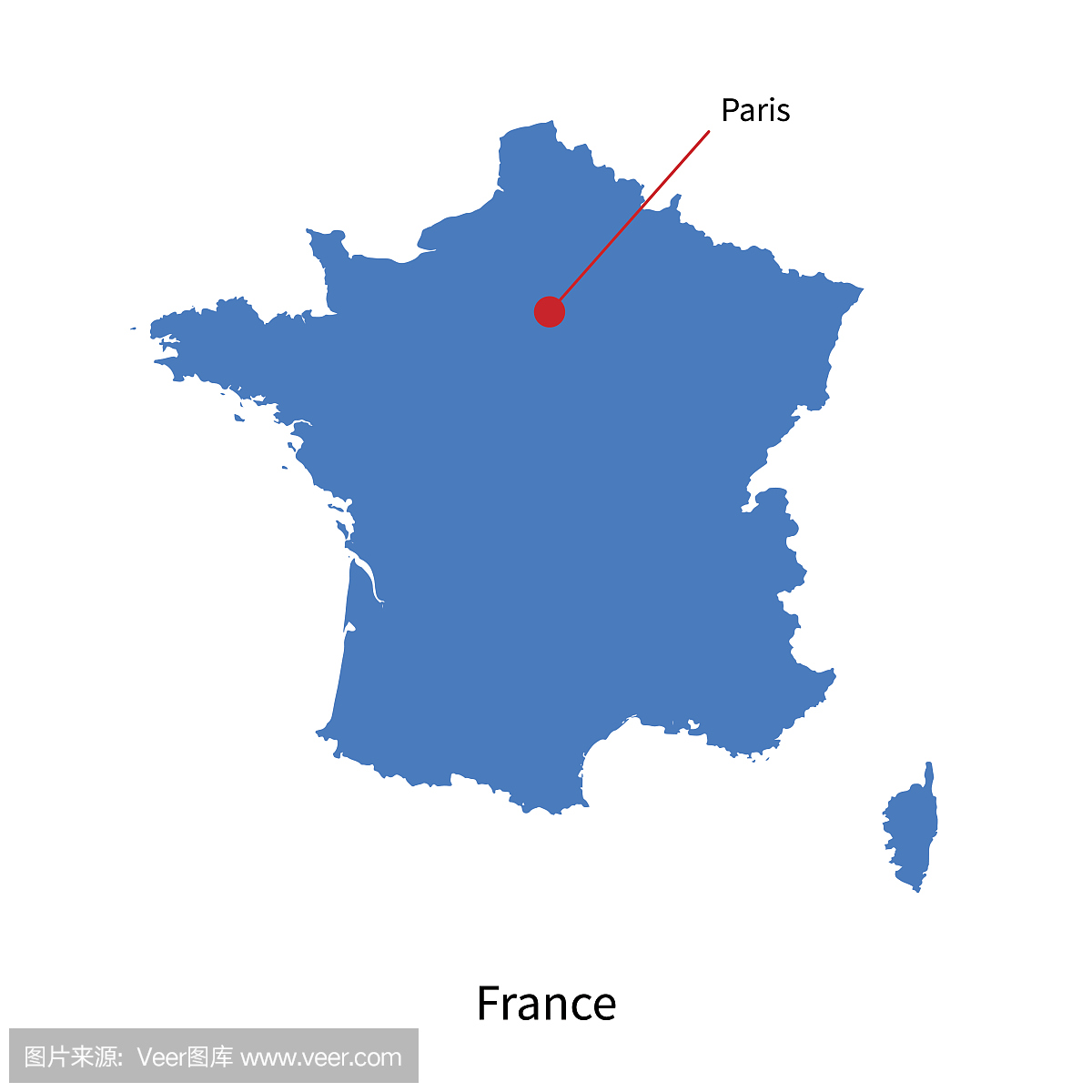 详细的法国和首都巴黎的矢量地图