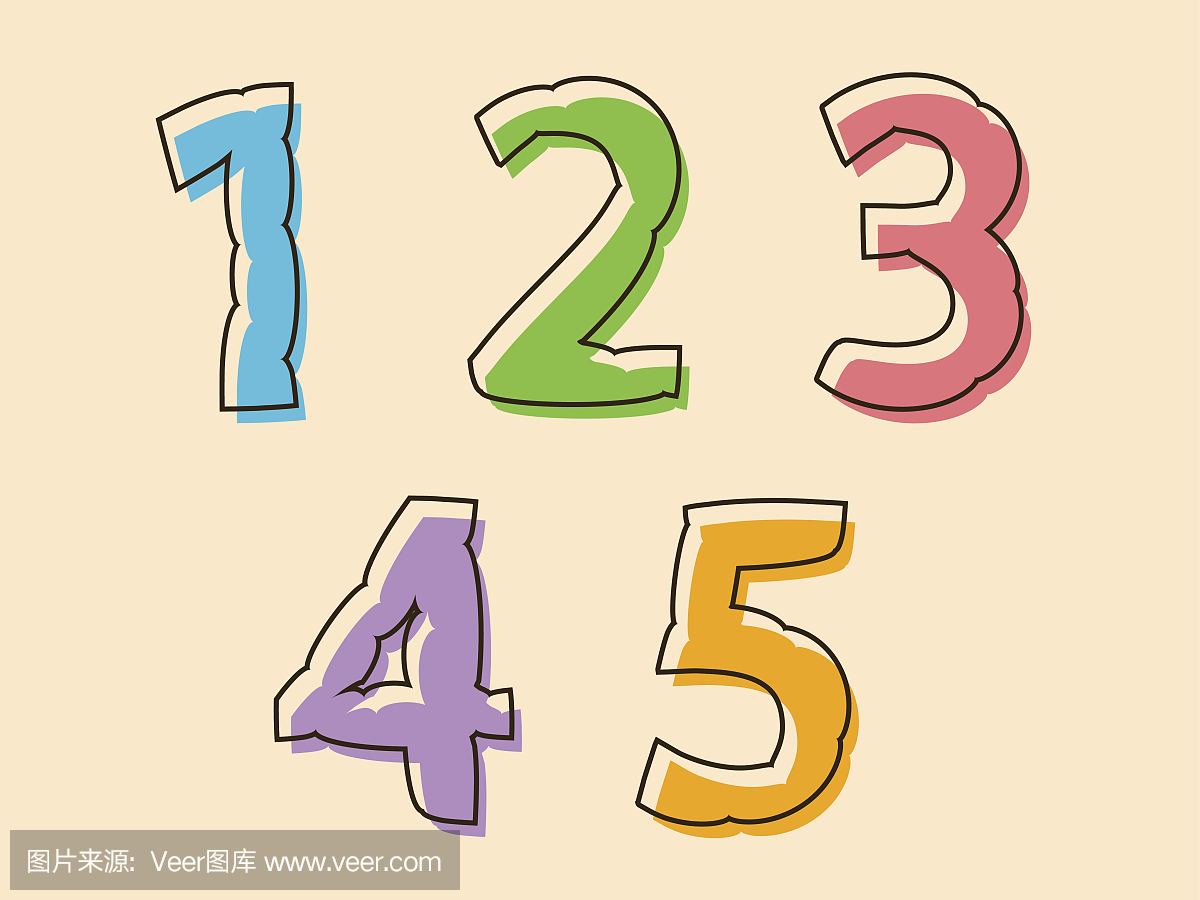 五颜六色的数字12345与blo肿的形状