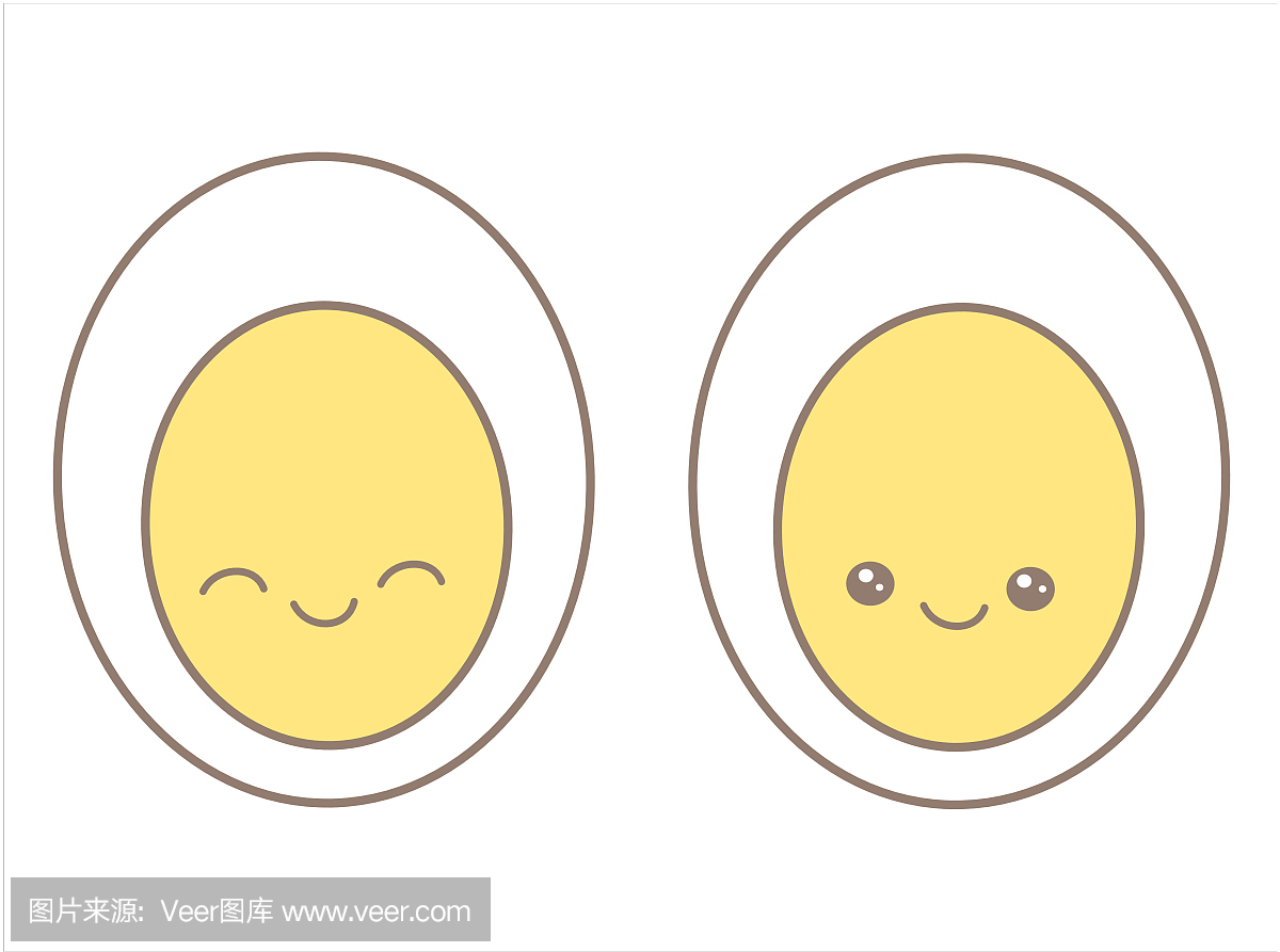 可爱的卡通矢量硬煮鸡蛋孤立在白色背景上