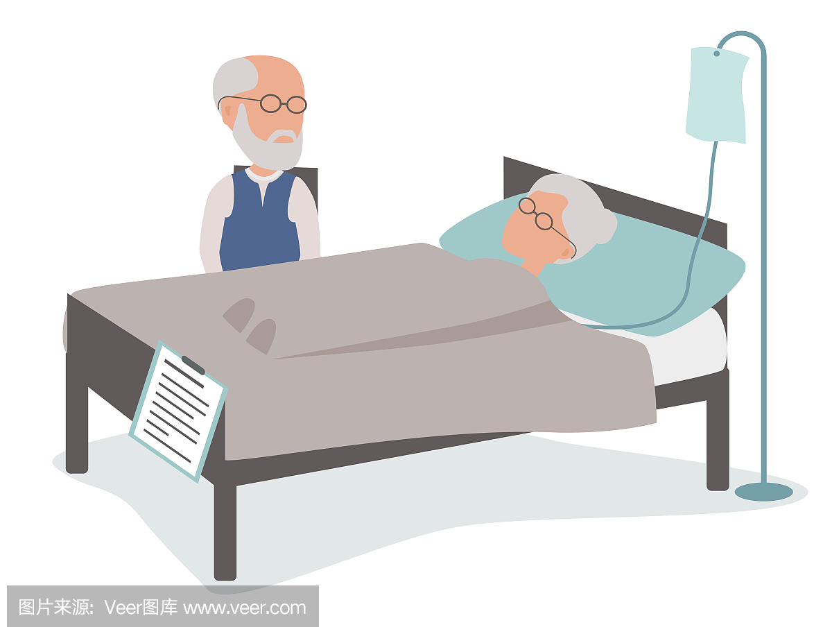 生病老人在医院病床上的丈夫