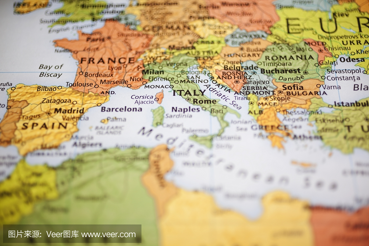 国家:西欧国家地图。专注于意大利罗马。