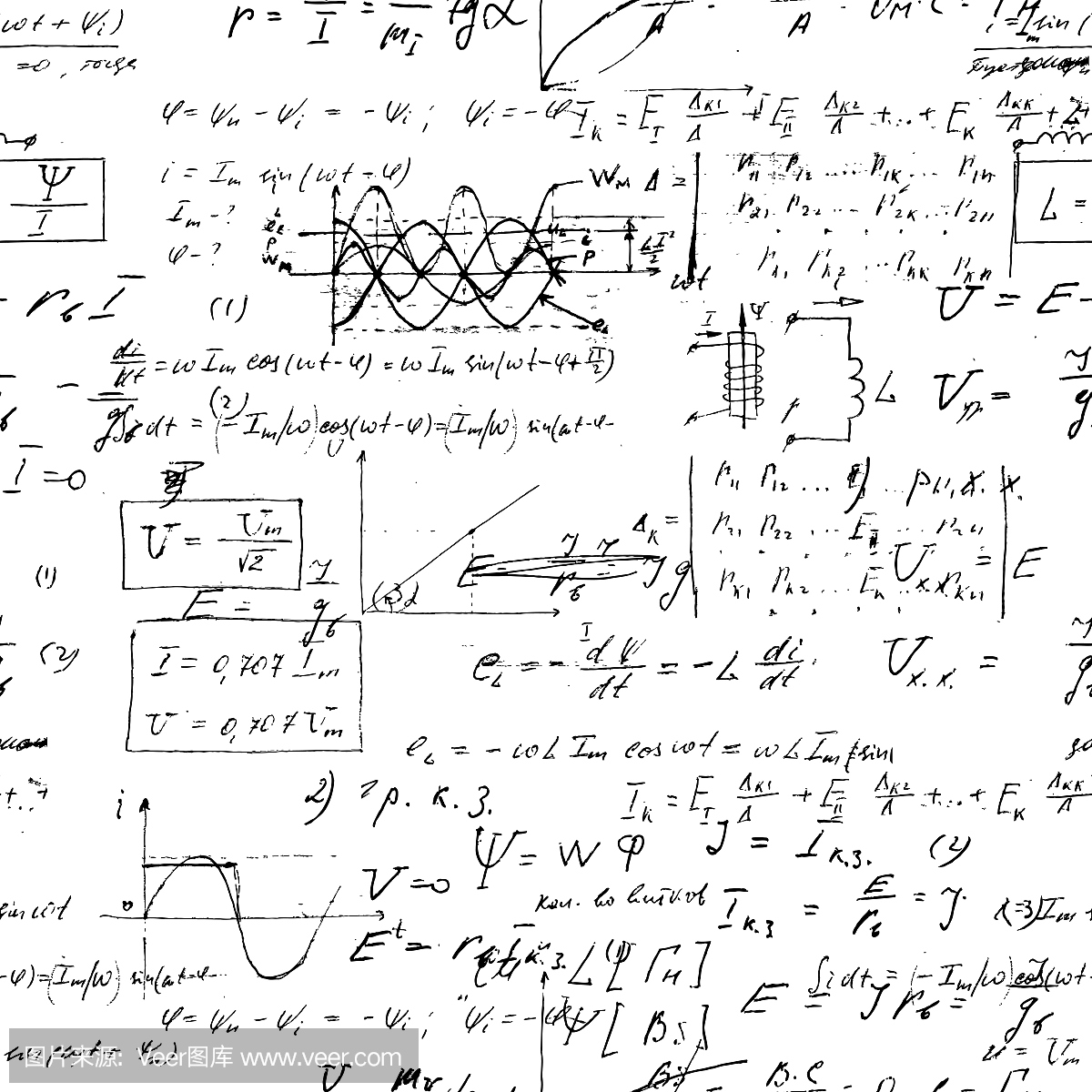 无缝的无尽图案背景与手写数学公式,数学关系