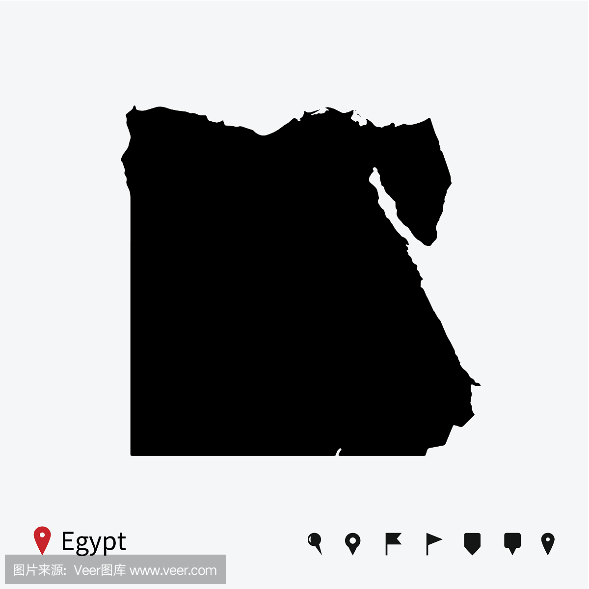 埃及高详细的矢量地图与导航针。
