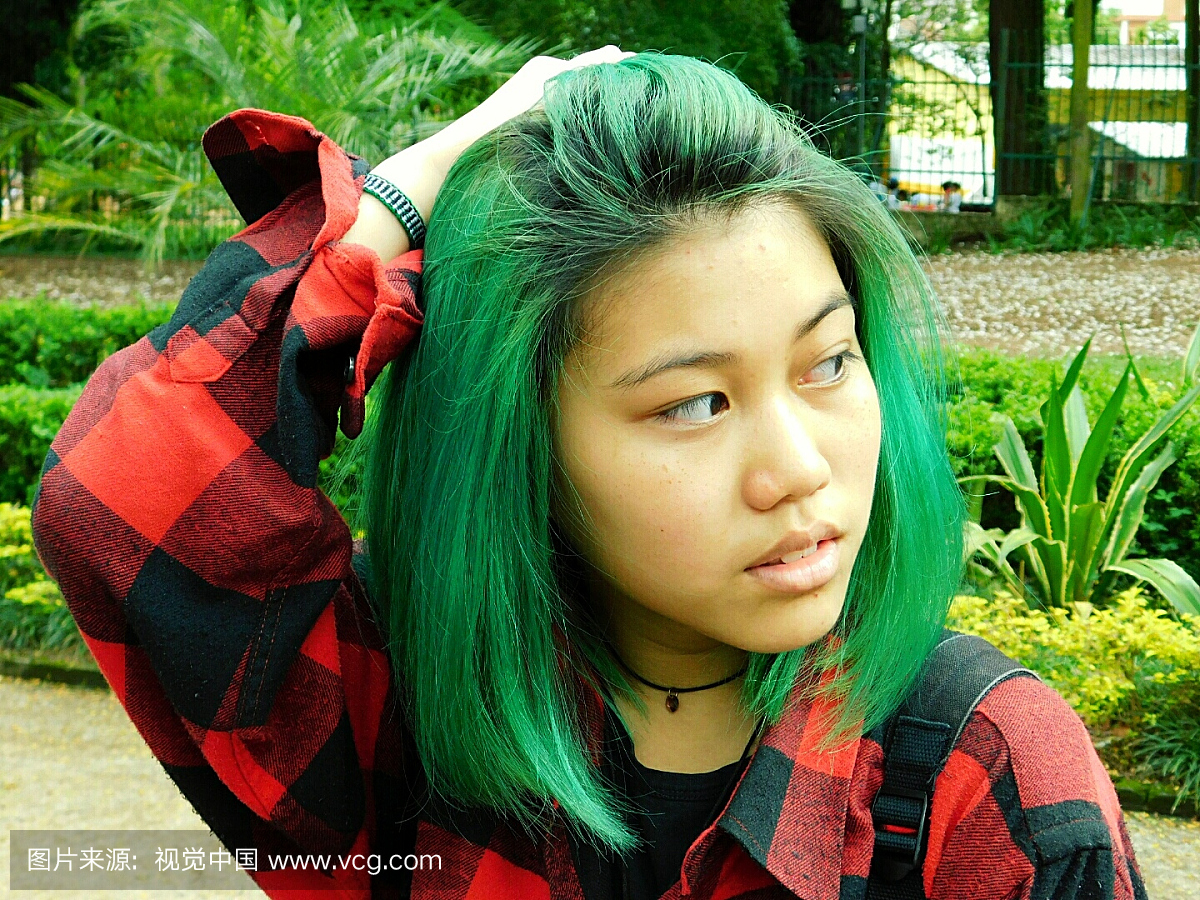 亚洲人种,儿童,人,绿色头发