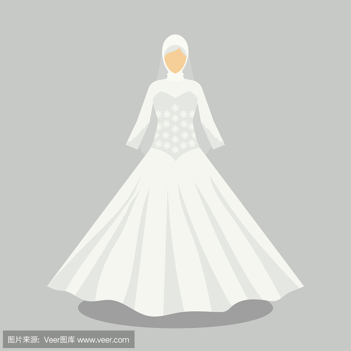 伊斯兰婚纱礼服为现代风格的穆斯林新娘。矢量