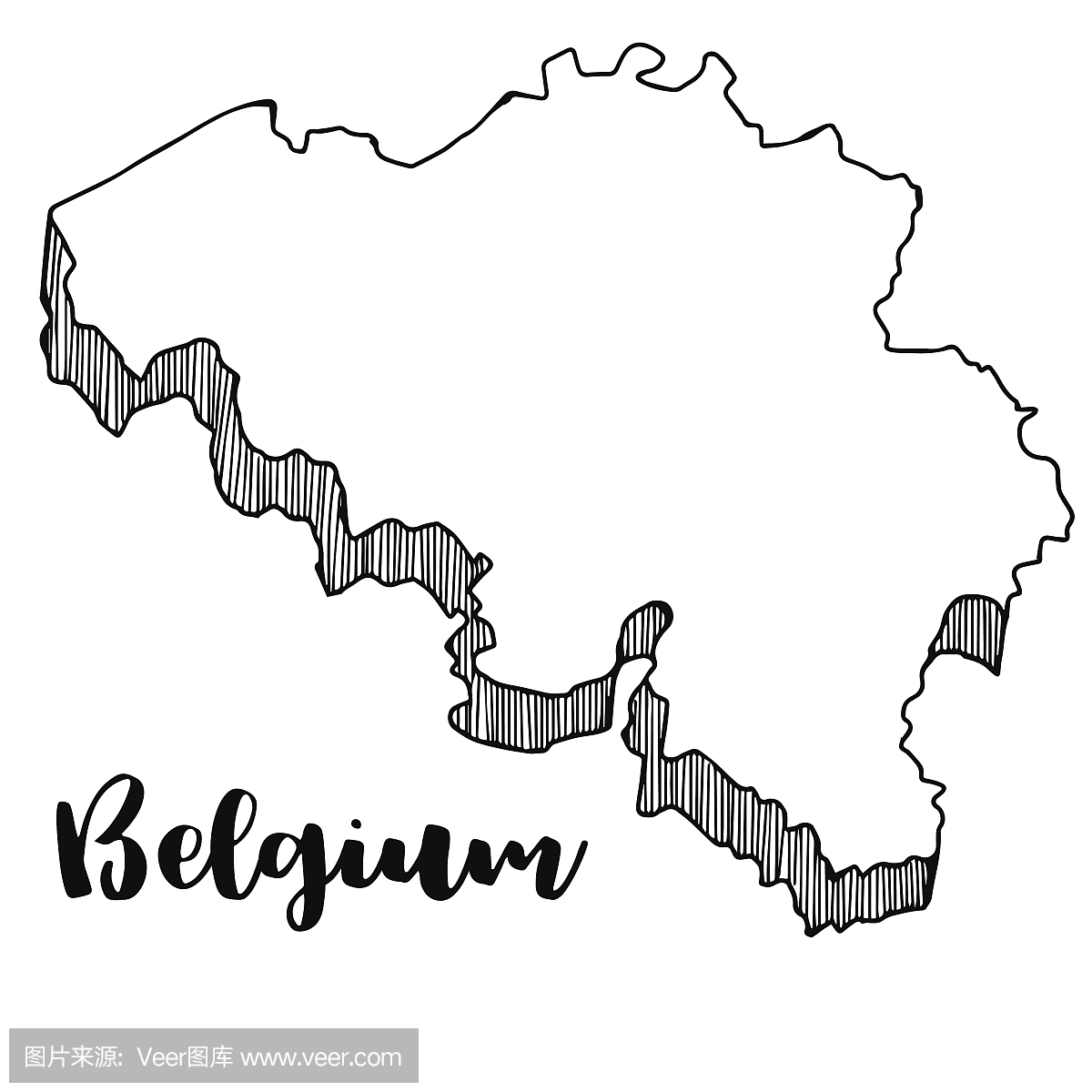 手画比利时地图,矢量图