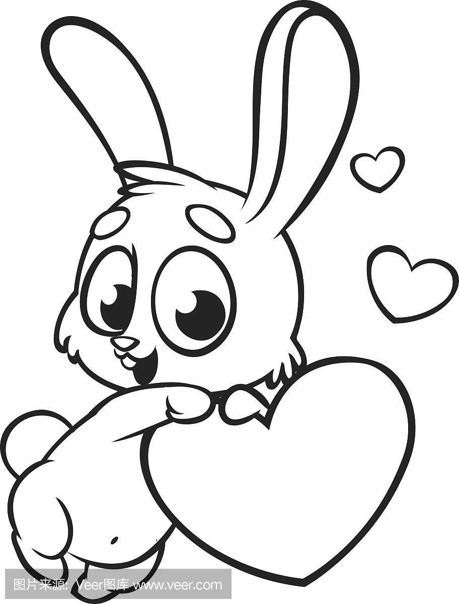 大胆的兔子与心爱矢量卡通。高考插图