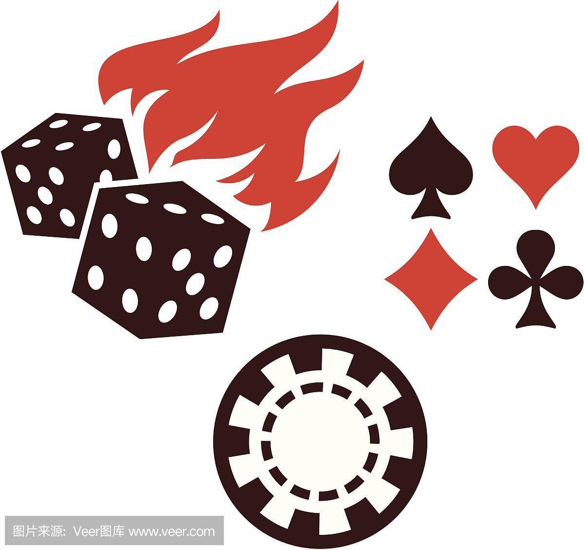 矢量赌博项目 - 骰子,扑克牌和赌场筹码