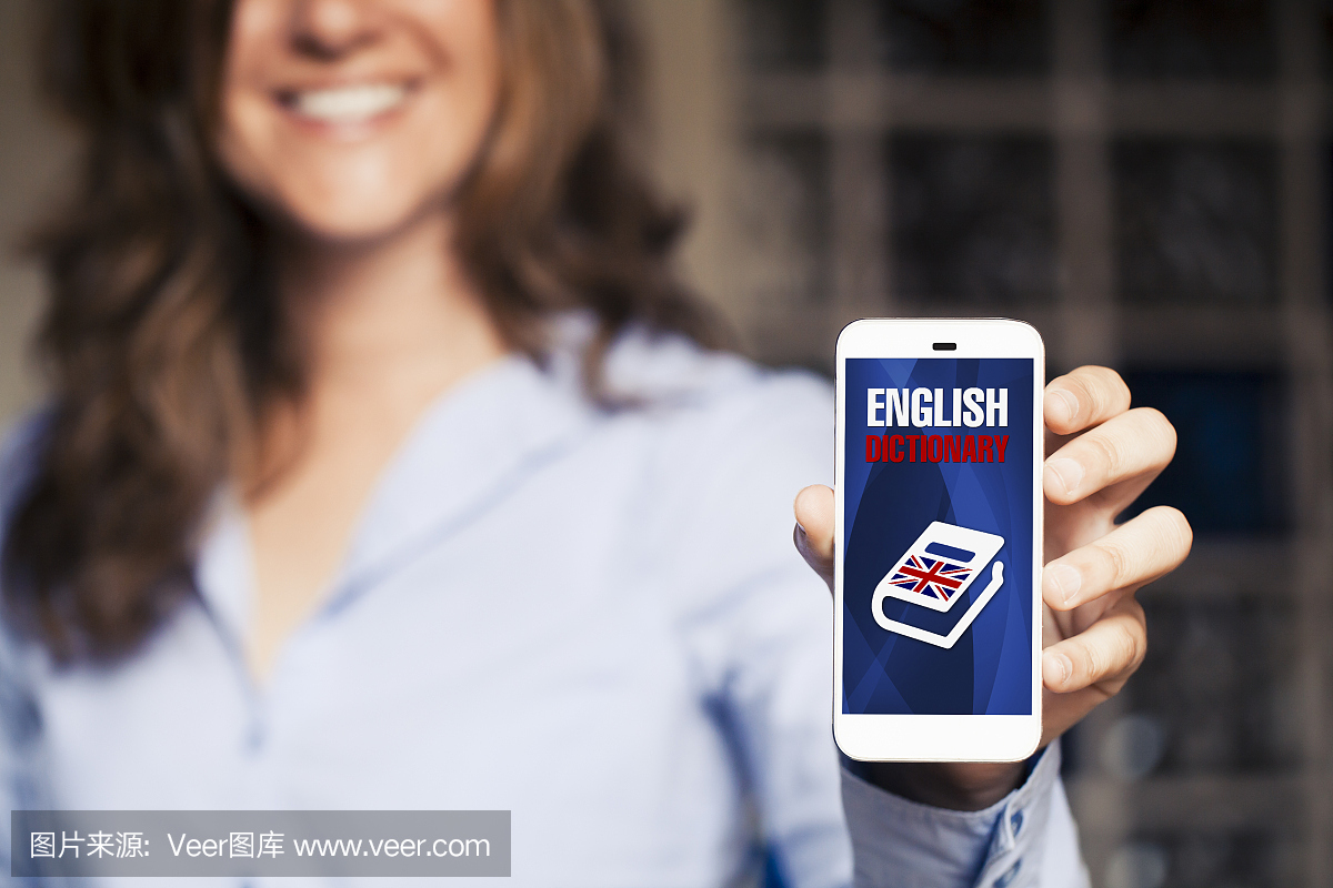英文字典应用程序在手机中。