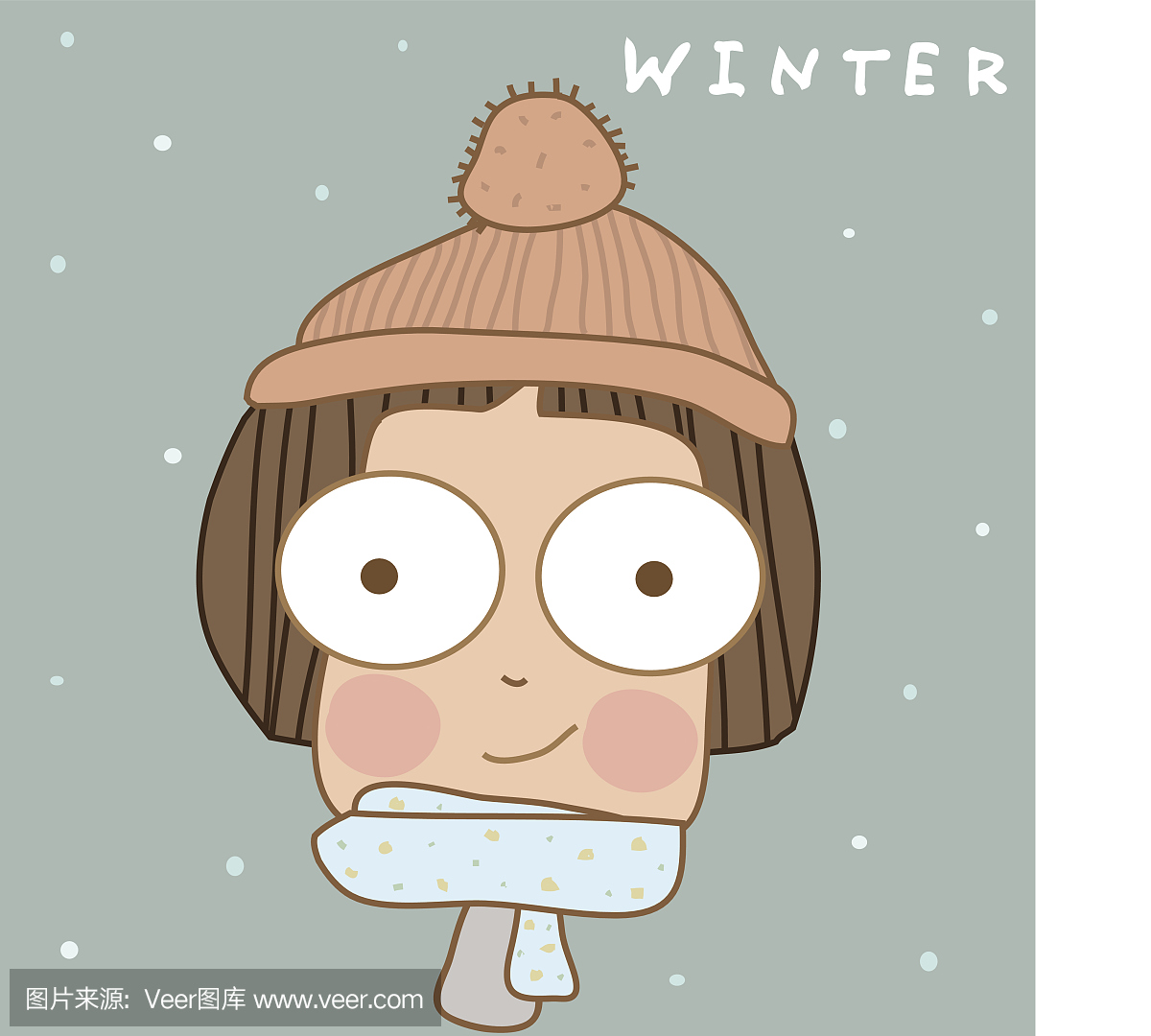 插图可爱的男孩穿冬天的衣服。